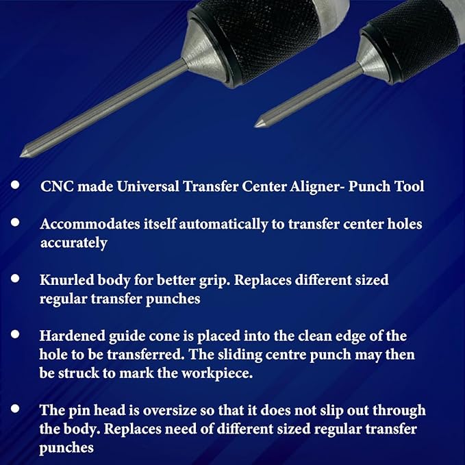 Assorts Universal Transfer Center Aligner- Punch-Hardened Pin (Set of 2 (Range 1/4" to 1"))