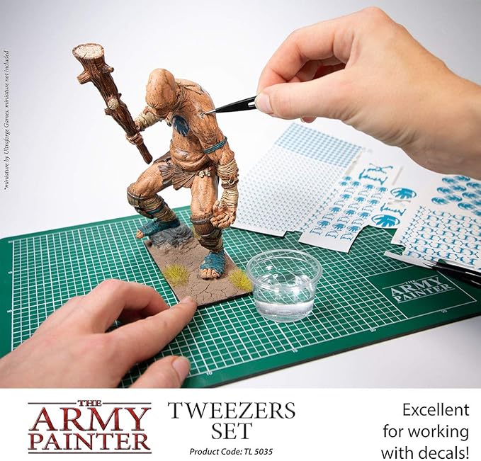 The Army Painter 2-Piece Precision Tweezers, Set of Slant & Pointy Tweezers, Craft Tweezers Precision Fine Point for Assembling Miniatures, Small Crafting Tweezers: 95mm Flat Tip & 103mm Pointy Tip
