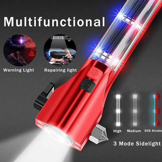 Car Glass Breaker Hammer with Flashlight, Multi-Function Rechargeable Emergency Escape tools with Window Breaker and Seatbelt Cutters,Bright Solar Torch竊?RescueAlarm Rescue, Strobe SOS Beacon