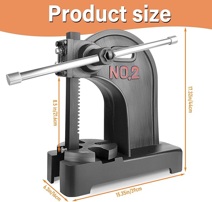 2 Ton Arbor Press Manual Heavy Duty Arbor Press Machine,8.5" Work Height,Manual Arbor Press Cast Iron Desktop Punch Press,for Punching,Bending,Stretching (Black, 2T)