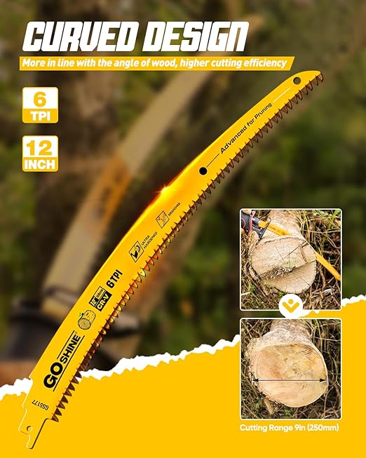 5 Pack,12 Inch Wood Pruning Reciprocating Saw Blades,6TPI Arc Pruning Blades for Reciprocating Saw, Japanese Teeth Sawzall Blades for Fast Tree Trimming & Wood Cutting,with Storage Box