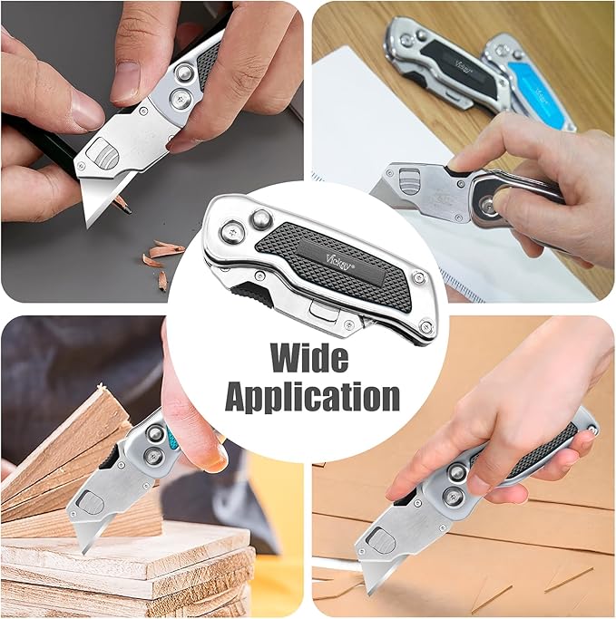 Vickay Box Cutter, Utility Knife with Clip, Stainless Steel Body Handle, Quick-change Blade and Safety Axis Lock, Razor Knife, Cardboard Cutter with Extra 5PC SK5 Blades (Black)