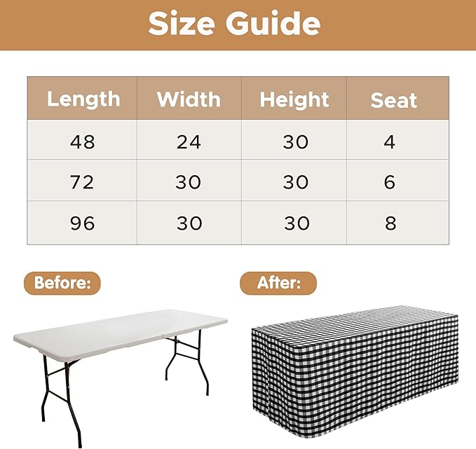 HolidayIdeas 2 Pack Checkered Fitted Tableclothes - 48 x 24 Inch - Rectangle Tablecloths for 4 Foot Tables, Buffalo Plaid Table Covers for Party, Picnic, Trade Show (Black and White)