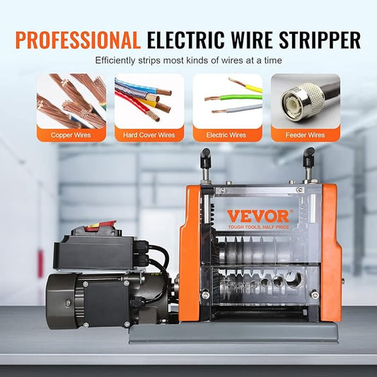 VEVOR Electric Wire Stripping Machine, 0.06''-0.98'' Automatic Wire Stripper Machine, 60 W, Wire Strip with Visible Stripping Depth Reference, 6 Round & 1 Flat Channels Electric Wire Stripper