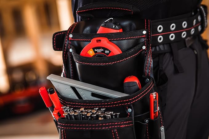 Hultafors Work Gear HT5433 Carpenter's Heavy-Duty Leather Nail & Tool Bag, Double-Gusset Front Pockets