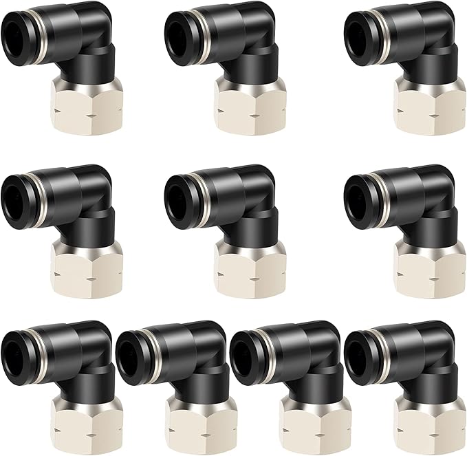 TAILONZ PNEUMATIC Female Elbow 5/32 Inch Tube OD x 1/4 Inch NPT Thread 90 Push to Connect Fittings PLF-5/32-N2 (Pack of 10)