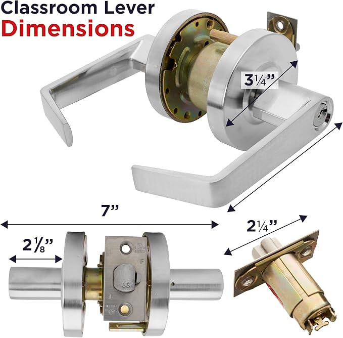 Premium Commercial Door Handle Grade 2 (Classroom) Heavy Duty Lockset Keyed ??Schools Offices Industrial Standard ??Grade 2 UL CUL and ADA ??Nickel Chrome Finish ??ANSI A156.2