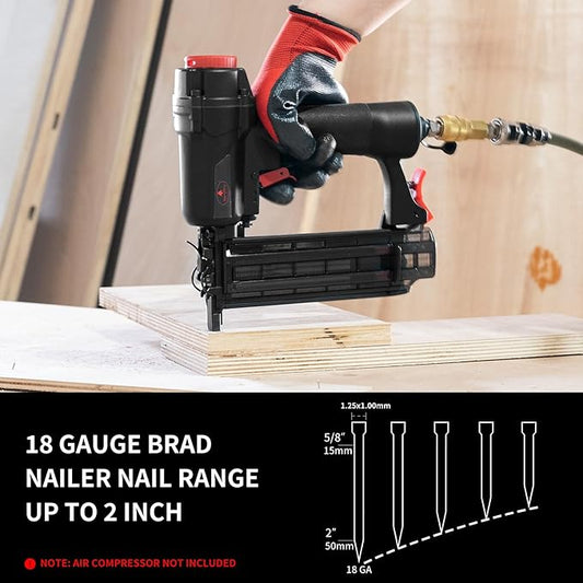 AEROPRO Tools Pneumatic Brad Nailer, 18 Gauge Air Brad Nail Gun with 1000pcs Nails for Upholstery, DIY Project, Woodworking