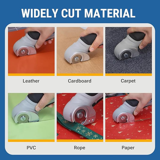 VLOXO Cordless Cardboard Cutter, Electric Scissors with Safety Lock 4.2V Power Box Cutter Multi-Cutting Tools, Rechargeable Electric Scissors for Cardboard Leather Carpet with Storage Box Grey