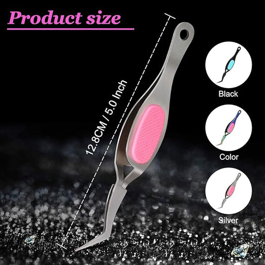 Mudder 3 Pcs Reverse Tweezers Craft Crossing Lock Tweezers Reverse Grip Precision Curved Bent Straight Fine Tip for Craft Jewelry Beading Electronic Laboratory Work(Curved Tip)