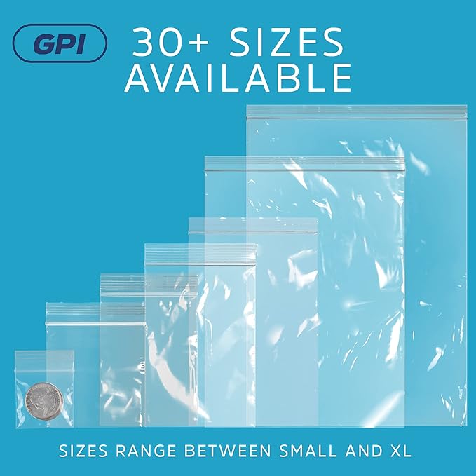 GPI - Extra-large Zip Bags, 14" x 20" Large Reclosable Lock Zip Bags, Clear Plastic Zipper Storage Bags with Zip Top Lock for Freezer, Apparel, Clothing, Food, Supplies - 500 Count