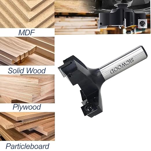 CNC Spoilboard Surfacing Router Bit 1/2 Shank, Exra Large 2-1/2" Cutting Dia 4-Wing, Insert Slab Flattening Router Bit, Wood Planer Planing Bit for Flycutter/ Slab Leveler/ Rabbeting by SICWOOD