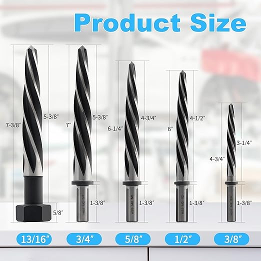 Rocaris 5 Pcs M2 HSS Taper Chucking Reamer Drill Bit, 3/8", 1/2", 5/8", 3/4", 13/16" Taper Reamer Bit Set for Steel, Alloy, Aluminum, Wood, Plastic