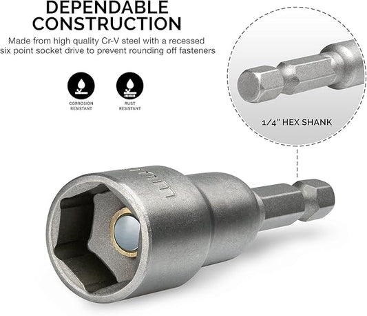 NEIKO 10066A 1/4” Hex Shank Magnetic Power Nut Driver Set | 5 Piece | SAE | Sizes 1/4" to 1/2” | Cr-V