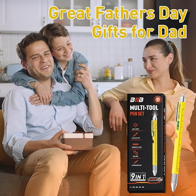 BIIB Mens Gifts for Dad Husband, 9 in 1 Multitool Pen Stocking Stuffers for Men, Christmas Gifts for Men Dad Husband, Anniversary Birthday Grandpa Gifts for Him, Cool Gadgets Useful Tools