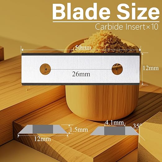 50mm Square Carbide Inserts Replacements Cutters Knives Blades 50횞12횞1.5mm-35째 for Flush Trim Router Bit Scraper Tool Rebate Block Woodworking Spiral/Helical Planer Cutter Head 10pcs
