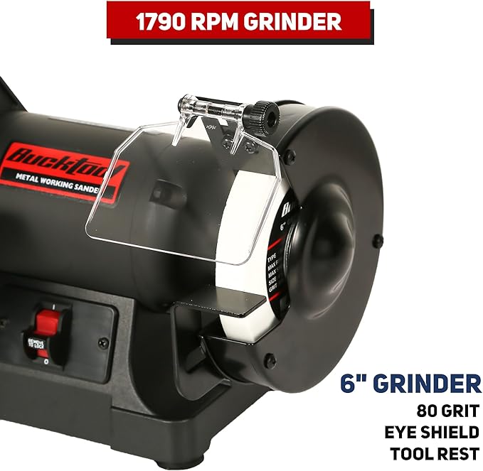 Bucktool Low Speed Bench Belt Grinder Combo, 2.1A 1x30 inch Belt & 6 inch Grinder, 1/3 HP Low Speed Bench Belt Disc Sander Combo for Knife Making, Sharpening, Woodworking, Metalworking