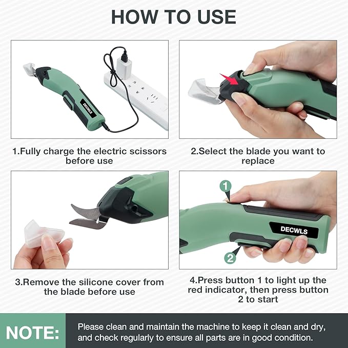 Cordless Electric Scissors for Fabric, 4V Rechargeable Cardboard Scissors with 3 Replaceable Sharp Blades, Electric Shears for Cutting Fabric, Cardboard, Carpet, Leather, Felt