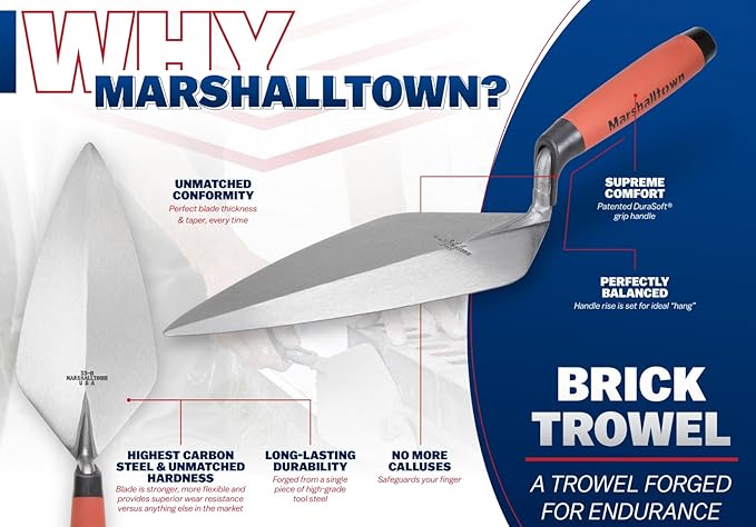 MARSHALLTOWN London Wide Brick Trowels, Plastic Handle Material, 267mm Length, 146mm Width, Made in The USA, 34P10.5