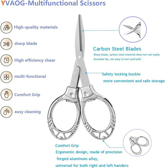 Mini Folding Scissors, Safe Portable Travel Mini Scissors, Stainless Steel Retractable Small Scissors for Home Office, 2 Piece Set (Silver-A)