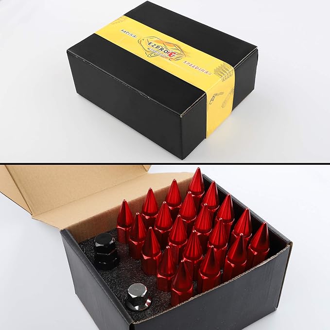 20Pcs Anti Theft Spikes Extended Tuner Wheel/Rims Lug Nuts M12X1.5+Socket (Red)