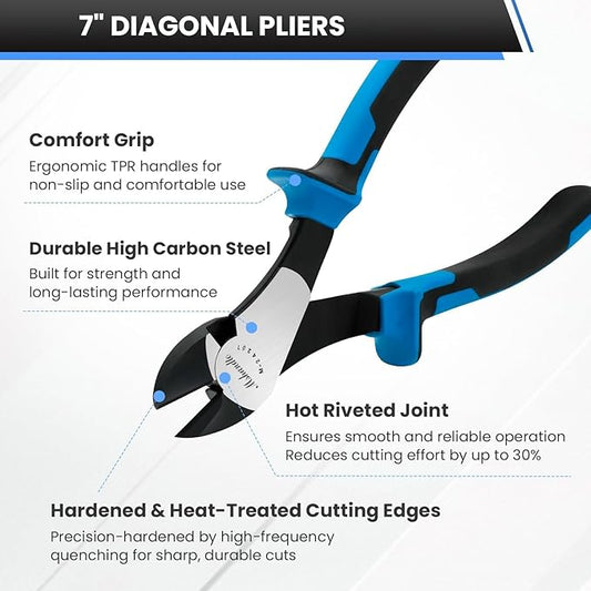 7-inch Wire Cutters Ultra Tough Side Cutters Dikes Durable Diagonal Cutting Pliers in High Carbon Steel for Electrical, Artificial Flowers and Homes Repairing Heavy Duty Cutting Tools