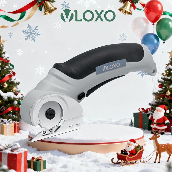 VLOXO Cordless Cardboard Cutter, Electric Scissors with Safety Lock 4.2V Power Box Cutter Multi-Cutting Tools, Rechargeable Electric Scissors for Cardboard Leather Carpet with Storage Box Grey