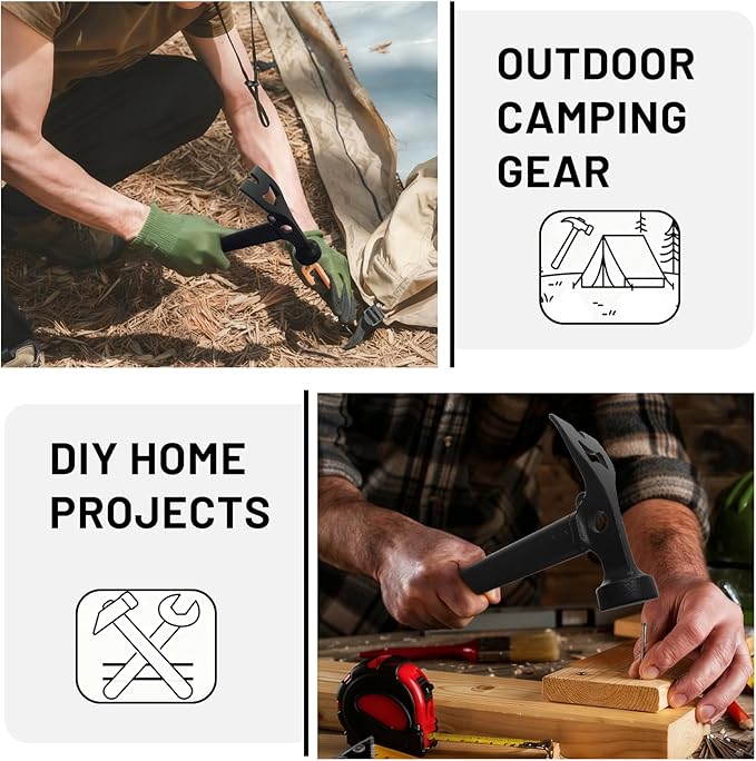 Tent Hammer Heavy Duty Aluminum 12" Camping Hammer with Opener,Tent Stakes Mallet for Camping,Hiking,DIY,Party Orange