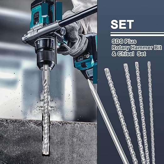 5PCS 3/8 to 5/8 inch (10-16mm) SDS Plus Rotary Hammer Drill Bits and Chisel Set, SDS Plus Masonry Drill Bits,Concrete Drill Bits Set, for Concrete, Brick, Cement,Masonry Work, 18 inch Length