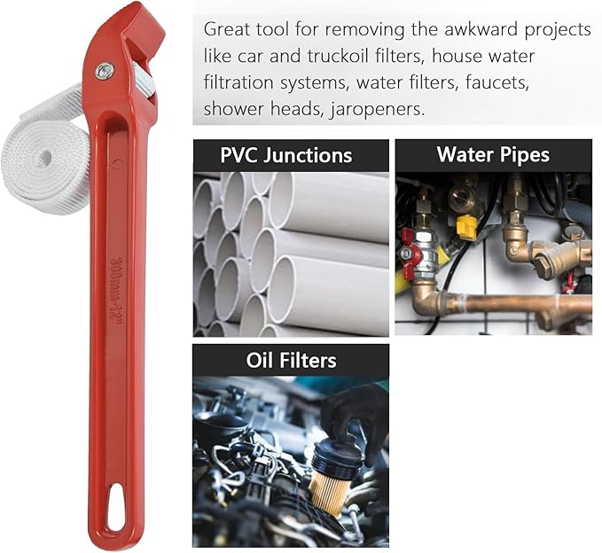 Thsakzo 12" Adjustable WrenchNylon Strap Wrench, For Removing Or Oil Filter Strap Opener Wrench, Pipes, PVC Joints, Shower Heads And Cans