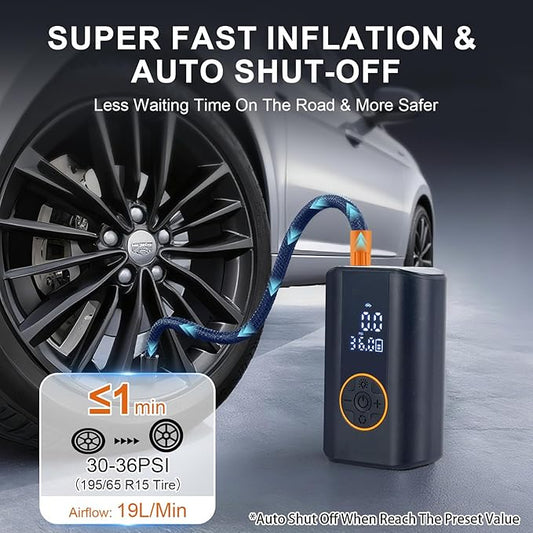 Tire Inflator Portable Air Compressor, 150 PSI Cordless Air Pump for Car Tires with Digital Pressure Gauge, LED Light and Auto Shut Off Function, Bike Pump for Car, Motorcycle, Bicycle, Ball, Black