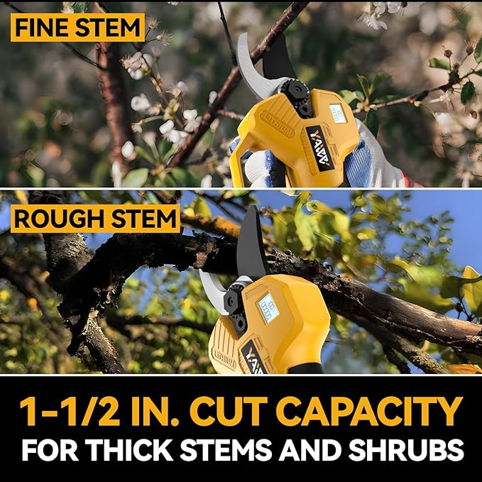 Brushless Electric Pruning Shears for DeWalt 20V Battery, Portable Cordless Pruning Shears with LCD Display竊냆K5 Blades, Adjustable Cutting Diameter 0.8-1.2 Inch for Gardening Tree Pruning(NO Battery)