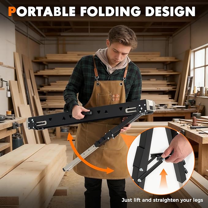 2 Pack Heavy Duty Folding Sawhorse Pair, Adjustable Height & Legs, Portable Metal Saw Horses with 2600 LBS Load Capacity, Portable Folding and Fast Open Legs and Easy Grip Handle for Woodworking.