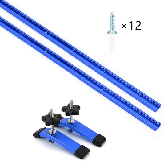2 pack 24" T-Track with 2 Hold-Down Clamps for Woodworking with Screws, Aluminum Alloy Woodworking Tools Double Cut Profile Universal T-Tracks with Predrilled Mounting Holes - 24T2+2C