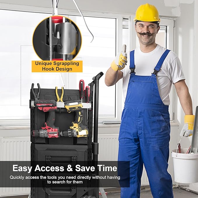 Power Drill Holder Fits for ToughBuilt StackTech Tool Box, Heavy-Duty Stainless Steel Mount, Toolbox Side Rail Organizer for Screwdrivers, Wrenches, Tape Measures