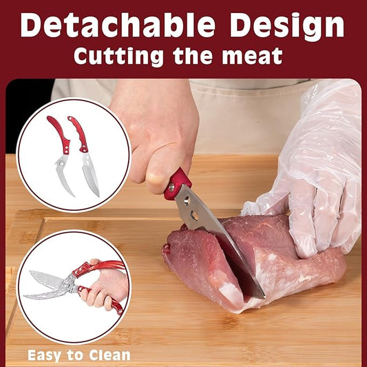 Kitchen Shears Kitchen Scissors for Food - Heavy Duty Stainless Steel Poultry Shears for Thanksgiving, Chicken, Bone, Meat, Turkey, Fish,Multi Purpose Scissor for Cutting Cooking, Dishwasher (Red)