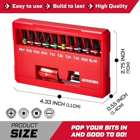 22Pieces Impact Screwdriver Bits Set, Magnetic S2 Steel 1??Phillips/Square/Torx/Slotted Insert Bits Tips,Impact Bit Holder with Rotating Storage Box Case