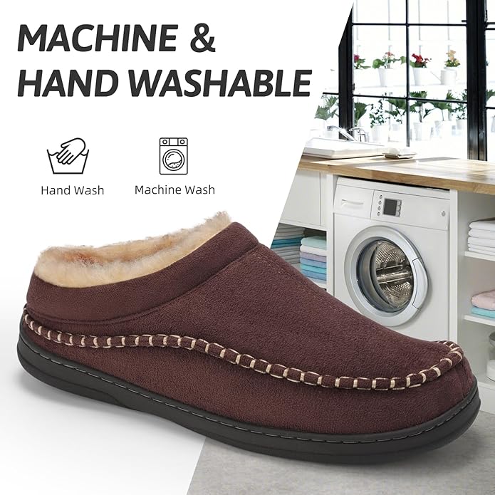 ATHMILE Mens House Shoes Fuzzy Warm Moccasin Memory Foam House Slippers for Men Cozy Winter Mens Slippers for Home Bedroom Indoor Outdoor