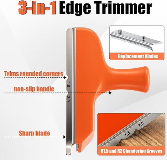 Lothee Edge Banding Trimmer with Sharp Carbon Steel Extra Replacement Blades and Ergonomic Grip Woodworking Hand Planes for Deburring Veneer, PVC, ABS on Straight Curved Chamfered Edges, Gift for Dad