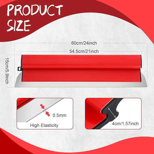 24 Inch/60 CM Drywall Skimming Blade, Stainless Steel Drywall Smooth Finish Tool for Large Working Area Wall Decoration, Replaceable 0.5 mm Stainless Steel Blade, Ergonomically Designed Grip