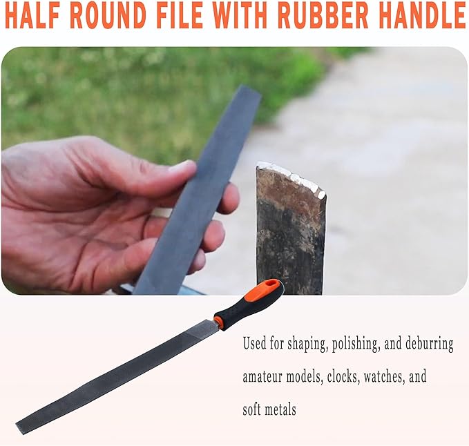 10" Handy File with Rubber Hand Grip Handle, Half Round File for Plastic Laminate Edge Finishing,High Carbon Hardened Steel Flat Mill File(1 Pcs)