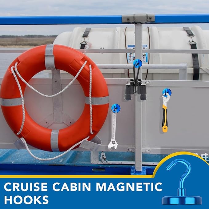 LOVIMAG Magnetic Hooks for Cruise Cabins, 120lbs Blue Magnetic Hooks for Classroom, Strong Magnets with Hooks for Hanging, Neodymium Magnet Hooks for Fridge, Ceiling, Locker, Camper, Travel-25 Pcs