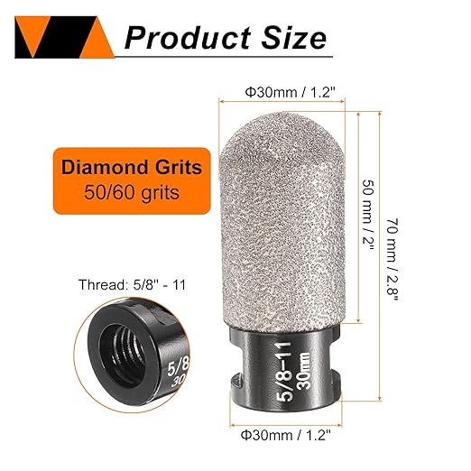 HARFINGTON 2pcs Diamond Finger Bit 30mm Dia Dry Core with 5/8"-11 Thread Diamond Chamfer Bit for Enlarging Shaping Milling Existing Holes on Porcelain Tile Ceramic Marble Countertop, Black