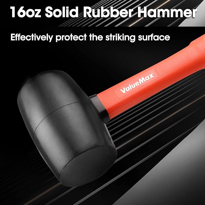 ValueMax Rubber Mallet, 16oz Rubber Mallet Hammer And 35mm Double-Faced Soft Hammer, Fiberglass Handle With TPR Grip, Solid Head, 2 Piece Black Set