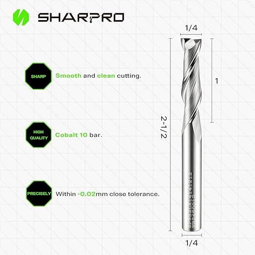 Spiral Upcut Router Bit 1/4 Inch Shank 1/4 Inch Cutting Dia. 1'' CL. Extra Long 2-1/2'' OVL. Solid Carbide Up Cut 1/4 CNC Router Bits, Ideal for Wood Inlay, Plunge Plastic