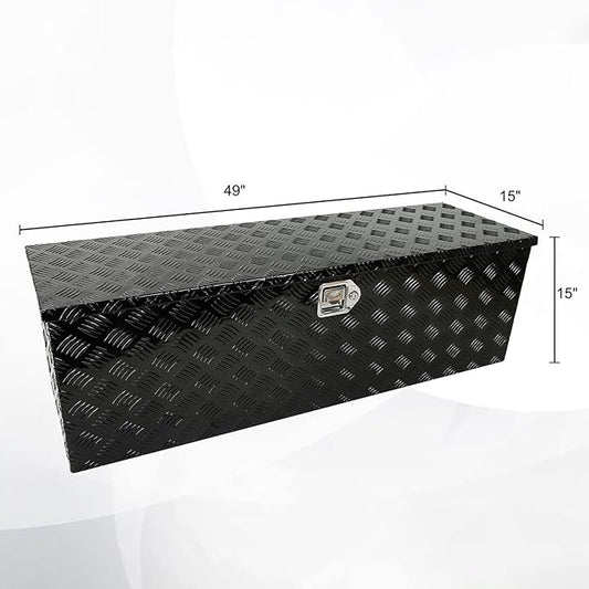 confote 49" Heavy Duty Aluminum Stripes Plated Tool Box Pick Up Truck Bed RV Trailer Toolbox Waterproof Square Storage Organizer with Side Handle, Lock with Keys -49"x 15"x 15",Black
