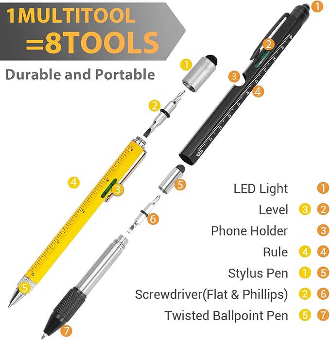Tools Gifts Multitool Pen - Cool Gadgets for Men Dad Women Unique Birthday Gifts for Men Who Have Everything Engineer Woodworker Carpenter,Pocket Multi Tool with Light,Stylus,Ruler,Screwdriver