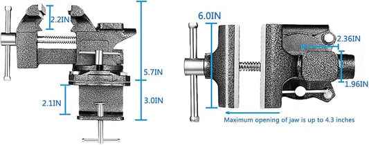 MYTEC 2-In-1 Bench Vise Heavy Duty for Workbench, 6.0" black, Upgraded Multi-Purpose Table Vice, Universal Rotate 270째Work Clamp-On Vise
