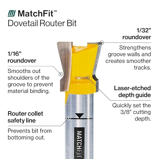 MICROJIG Matchfit MB-025-0514 Dovetail 1/4" Shank 14° X 1/2" Router Bit
