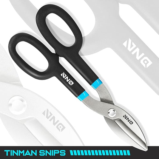 DNA Motoring Straight Cut Tin Snip Shears, Heavy Duty High Carbon Steel with Vinyl-Dipped Handles, Black/Blue, TOOLS-00491